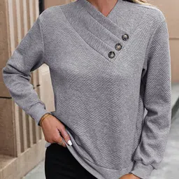 StyleCast Grey V-Neck Pullover Sweatshirt-image-68