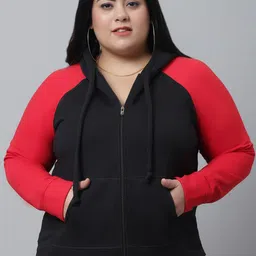 Rute Women Black Hooded Plus Size Fleece Sweatshirt-27