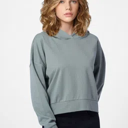 ONLY Women Green Hooded Cotton Sweatshirt-image-31