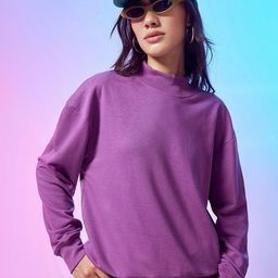 Bewakoof High Neck Oversized Knitted Sweatshirt-image-1