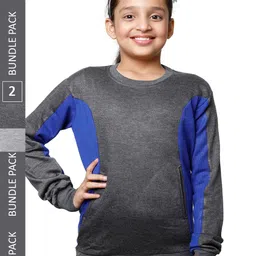 IndiWeaves Girls Pack Of 2 Colourblocked Fleece Sweatshirt-picture-49