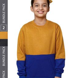 IndiWeaves Girls Pack Of 2 Colourblocked Fleece Sweatshirt-picture-2