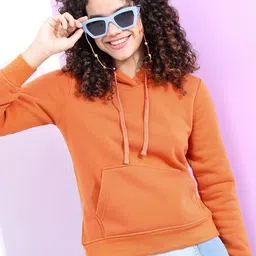 Tokyo Talkies Women Rust Hooded Sweatshirt-image-24