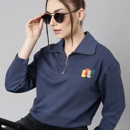 SHOWOFF Mock Collar Cotton Crop Sweatshirt-52