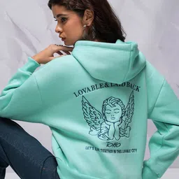 Tokyo Talkies Blue Graphic Printed Hooded Pullover Sweatshirt-image-33
