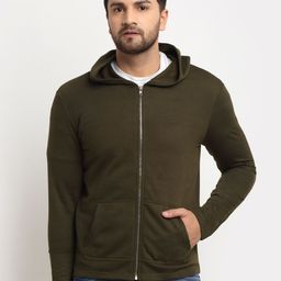DOOR74 Men Olive Green Hooded Sweatshirt-image-33