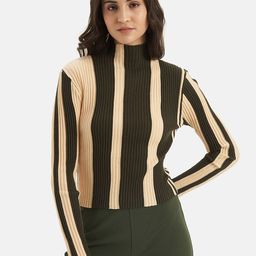 Kazo Striped Ribbed Mock Neck Sweatshirt-image-36