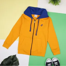 ZION Unisex Kids Yellow Hooded Cotton Sweatshirt-43