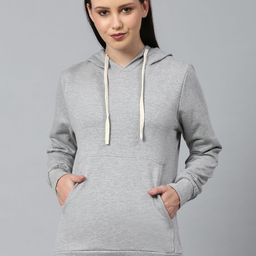 Campus Sutra Women Grey Solid Hooded Sweatshirt-image-105