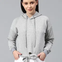 Campus Sutra Women Grey Cotton Hooded Sweatshirt-image-31