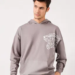 Styli Grey Graphic Printed Hooded Long Sleeves Cotton Pullover Oversized Sweatshirt-picture-10