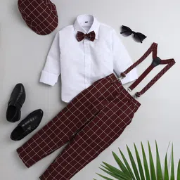 Jeetethnics Boys Maroon Checked Suspender Pant Set with Shirt-image-7