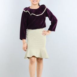 AWW HUNNIE Girls Round Neck Velvet Top With Skirt-image-8