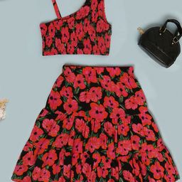 BAESD Girls Floral Printed Top with Skirt-image-60