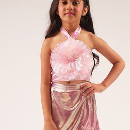 LIL DRAMA Girls Halter Neck Crop Top With Skirt-image-88