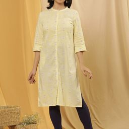 W Floral Printed Regular Pure Cotton Kurta With Tight-image-1