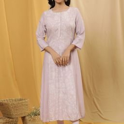 W Floral Printed Round Neck A-Line Kurta With Legging-image-38
