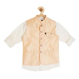 CAVIO Boys Sequin Embroidered Slim-Fit Nehru Jacket With Shirt & Brooch-3