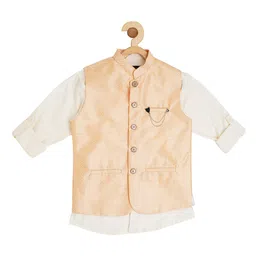 CAVIO Boys Sequined Woven Nehru Jacket With Shirt-image-50