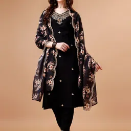 KALINI Floral Embroidered Regular Kurta With Trousers & Dupatta-12