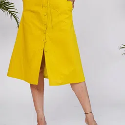 Salvia Sky Cotton Front Button Wrap Skirt-2