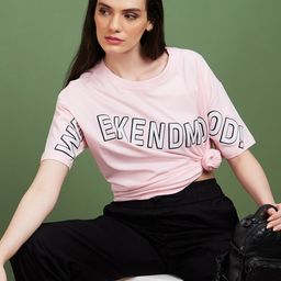Globus Pink Typography Round Neck Cotton Boxy Fit Casual T-Shirt-image-23