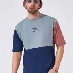 Maniac Colourblocked Round Neck Cotton Boxy T-shirt-image-80