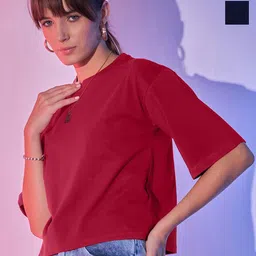 BUY NEW TREND Women 2 Henley Neck Pockets Boxy T-shirt-image-37