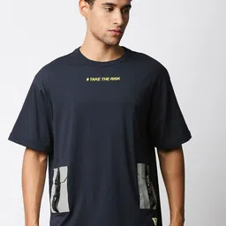WAIMEA Men Navy Blue Typography Raw Edge Boxy T-shirt-image-56