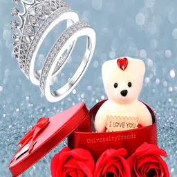 UNIVERSITY TRENDZ Silver-Plated Royal Crown Couple Ring and Mini Teddy Gift Set-image-20
