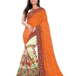 KALINI Printed Embroidered Half and Half Bandhani Saree-image-78