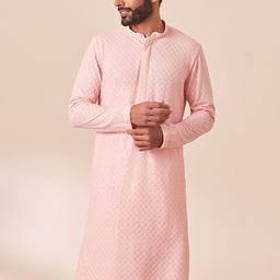 Manyavar Men Geometric Embroidered Mandarin Collar Sequined Kurta with Pyjamas-picture-41