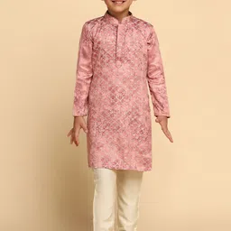KISAH Boys Geometric Embroidered Mandarin Collar Long Sleeve Sequins Kurta With Pyjama-3