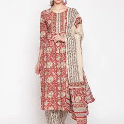 GLAM ROOTS Floral Printed Gotta Patti Pure Cotton Kurta & Pyjamas With Dupatta-picture-44