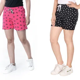 styleaone Pack of 2 Printed Women Pink, Black Regular Shorts, Basic Shorts, Running Shorts, Sports Shorts, Cycling Shorts, Casual Shorts-picture-16