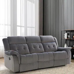 casacraft from pepperfry Norton Velvet 3 Seater Motorised Recliner In Grey Colour With Charging Port-picture-38