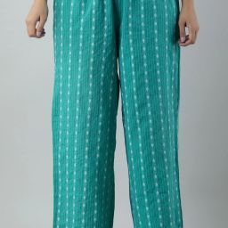 Women Regular Fit Light Blue Viscose Rayon Trousers-image-4
