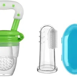 BPA Free-Baby Fruit Nibbler with Silicone Finger Brush with Extra Safe Covers Soother-10