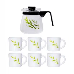 Cello White & Black Printed Opalware Glossy Kettle Set of Cups and Mugs image 2