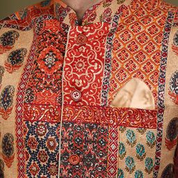 KISAH Men Abstract Printed Regular Fit Kurta Jacket Dhoti Set image 2