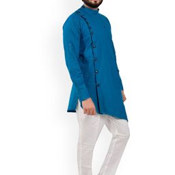 Pro-Ethic STYLE DEVELOPER Band Collar Angrakha Asymmetric Kurta with Pyjamas image 2