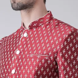 DEYANN Men Red & Cream-Coloured Sherwani with Patiala set image 5