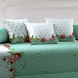 Arrabi Set Of 6 Green & White Printed Diwan Set image 2
