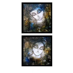 Art Street Set of 2 Black & Blue Krishna With Flute Framed Wall Art-15