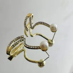 VAGHBHATT Gold Plated Stones Studded & Beaded Twisted Snake Shape Studs Earrings image 5
