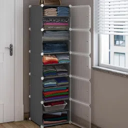 5-Door 10-Shelf Plastic kids Collapsible Cupboard PC Collapsible Wardrobe-image-11