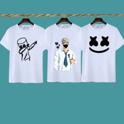 Pack of 3 Men Printed Round Neck Polycotton White T-Shirt-image-40