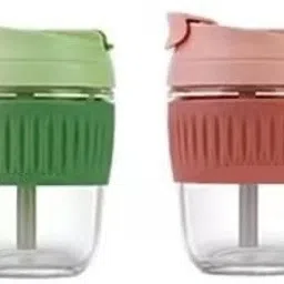 350ML Dual lid Reusable Portable Leak Proof Coffee Cup with Straw & Airtight Lid Glass Mason Jar-image-26