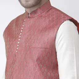 DEYANN Men Red Woven Design Nehru Jacket image 4