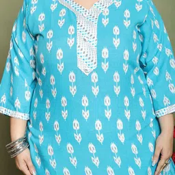 Rajnandini Plus Size Sweetheart Neck Floral Printed Straight Kurta with Salwar & Dupatta image 4